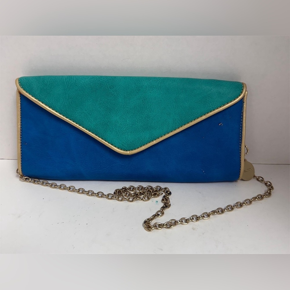 Big Buddha Santa Barbara Elegant Blue and Teal Clutch with Gold Accents